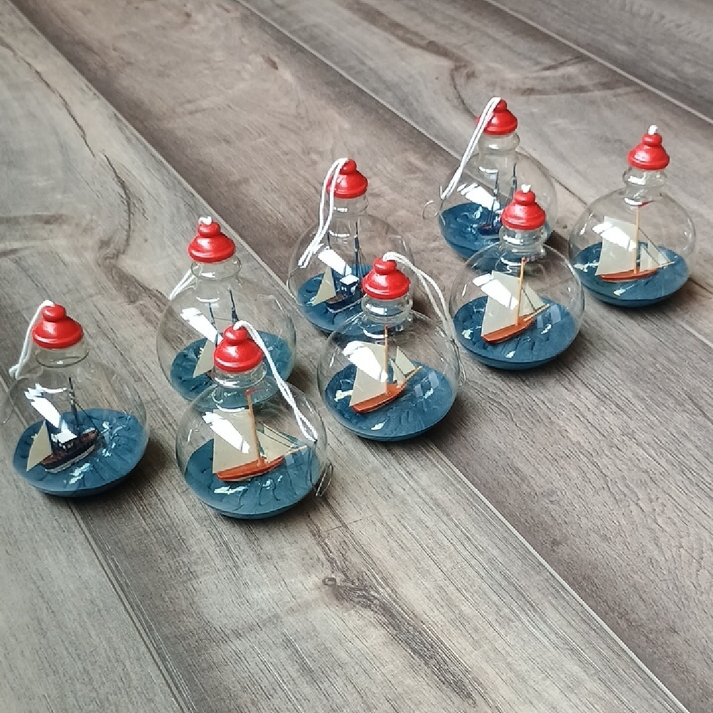 Crate&Barrel Nautical Glass Ornaments with Red Accents